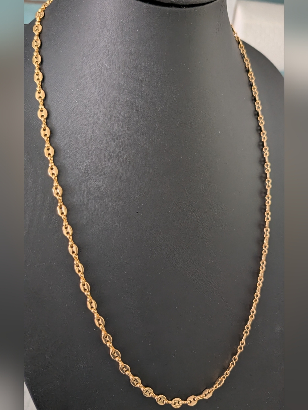 Gold Tone Coffee Bean Link Necklace